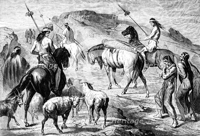 Patagonian funeral procession, c1880. Artist: Unknown