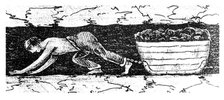 Boy 'putter' dragging a sledge of coal along a narrow seam, South Wales, 1848. Artist: Unknown