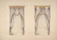 Design for Pink, Green and White Curtains with Gold and Red Fringes, and Gold..., ca. 1820. Creator: Anon.