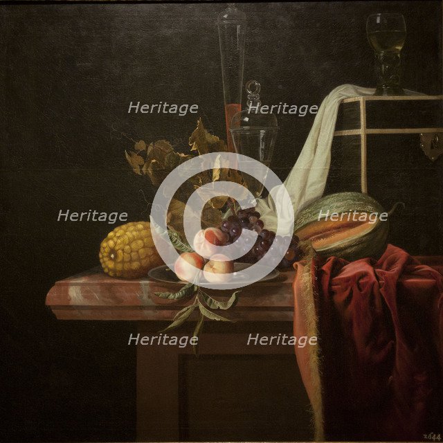 Still life with glass and fruits, ca 1675. Artist: Fromantiou, Henri de (c. 1633/34-after 1693)