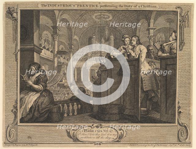 The Industrious 'Prentice Performing the Duty of a Christian: Industry and I..., September 30, 1747. Creator: William Hogarth.