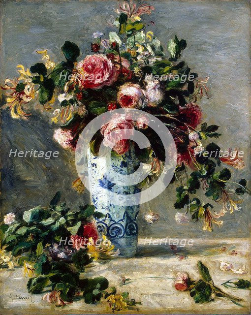 'Roses and Jasmine in a Delft Vase', 1880-1881.  Artist: Pierre-Auguste Renoir
