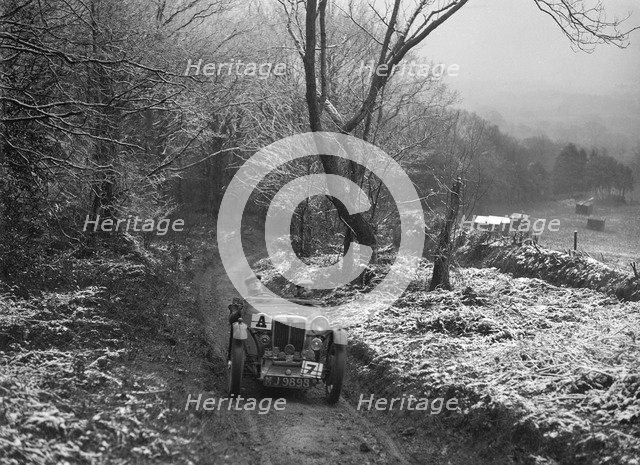 1936 MG PB taking part in a motoring trial, late 1930s. Artist: Bill Brunell.