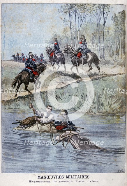 French military maneuvers, fording a river, 1898. Artist: Henri Meyer