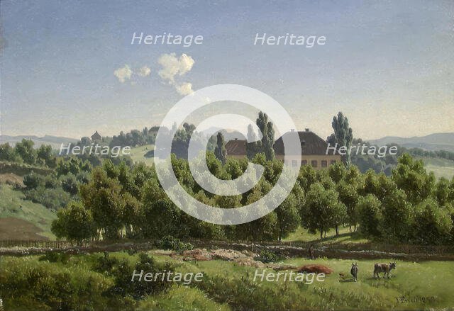 View of Bakke's Estate in Pilestredet in Oslo, 1850. Creator: Joachim Frich.