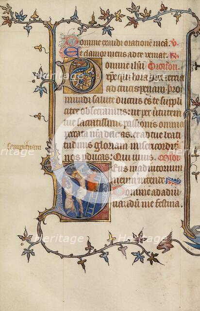 Initial D: Christ Nailed to the Cross; Bute Psalter, text and illumination about 1330. Creator: Atelier of the Passion Master.