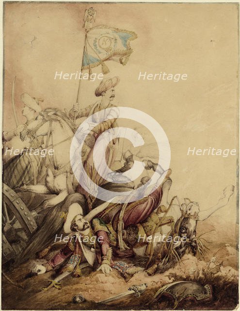 Mamluk standard-bearer in combat, 1818. Artist: Heath, William (1795-1840)