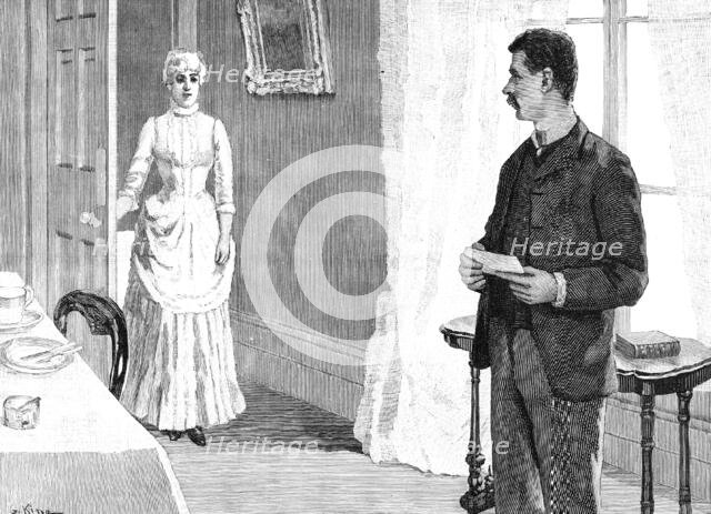 He had a telegram in his hand which he had just received and which he was...twisting nervously, 1883 Creator: R. Taylor.