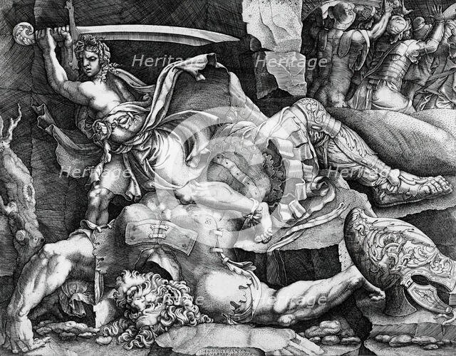 David and Goliath, 1540. Creator: Giovanni Battista Scultori.