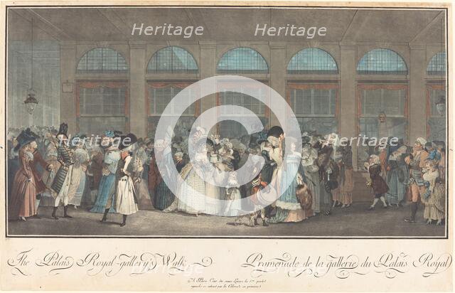 The Palais Royal - Gallery's Walk / Promenade de la Gallerie du Palais Royal, 1787. Creator: Philibert Louis Debucourt.