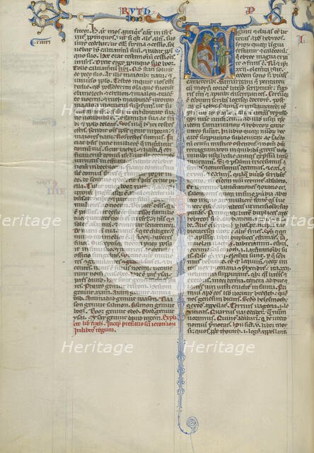 Initial V: Servant Bringing a Cup to a King; Abbey Bible, about 1250-1262. Creator: Unknown.