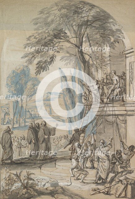 Benedict of Nursia Orders the Destruction of the Temple of Apollo at Monte..., mid-17th-early 18th c Creator: Jan Erasmus Quellinus.