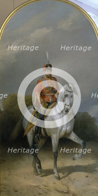 Portrait of the Emperor Alexander III (1845-1894) in the Uniform of the Hussar regiment of the Leib Guard, 1881. Artist: Sverchkov, Nikolai Yegorovich (1817-1898)