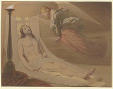 Christ in the tomb, above him hovering a mourning angel, 1851. Creator: Eduard von Steinle.