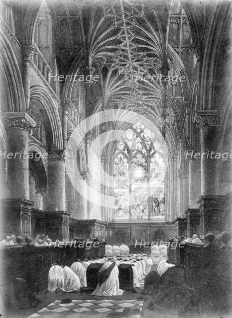 Choir of Christ Church Cathedral during a service, Oxford, Oxfordshire. Artist: Unknown