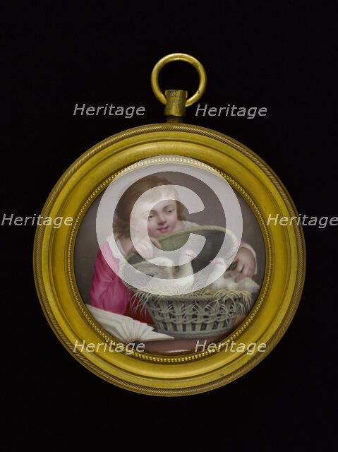 Jeune garçon tenant un panier enfermant deux pigeons, between 1770 and 1790. Creator: Ecole Francaise.