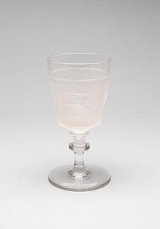 Westward Ho!/Pioneer pattern goblet (third of a set of four), c. 1876. Creator: Gillinder & Sons.