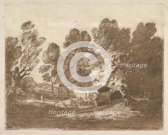 Wooded Landscape with Herdsmen and Cows, August 1, 1797. Creator: Thomas Gainsborough.