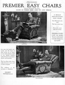 An advertisement for 'Premier' easy chairs, 1926. Artist: Unknown