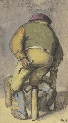 Farmer from behind, kneeling with his right leg on a chair, after 1670. Creator: Adriaen van Ostade.