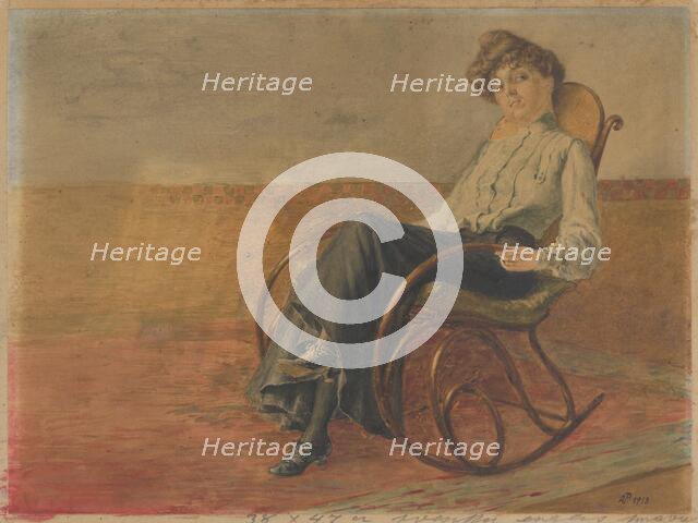 Woman in a rocking chair, 1913. Creator: Anton Pinkava.