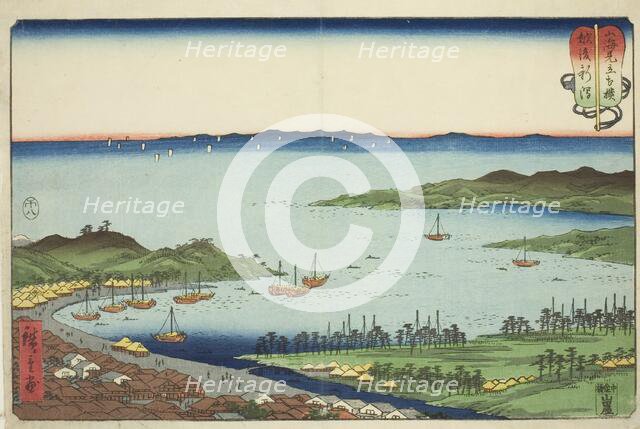 Niigata in Echigo Province (Echigo Niigata), from the series "Wrestling Matches between..., 1858. Creator: Ando Hiroshige.