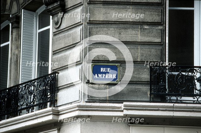 Street sign, Rue Ampere, Paris, France. Artist: Unknown