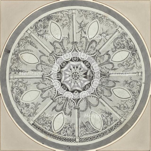 Design for an Inlaid Circular Table Top, with Alternatives, c. 1800. Creator: Unknown.