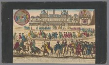 View of the Town Hall in Paris with a procession proclaiming peace, 1700-1799. Creator: Anon.