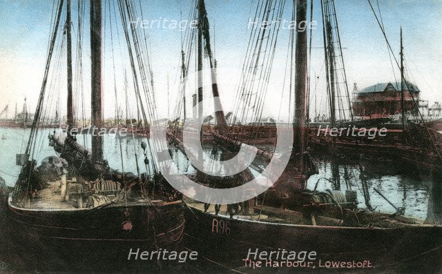 Lowestoft harbour, Suffolk, 1909. Artist: Unknown