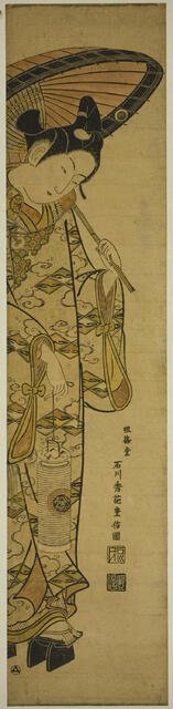 Youth Carrying a Lantern and an Umbrella, 1740s. Creator: Ishikawa Toyonobu.