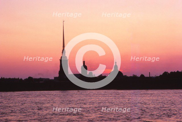 Leningrad USSR - Peter + Paul Forteess and River Neva at Sunset. Artist: CM Dixon.