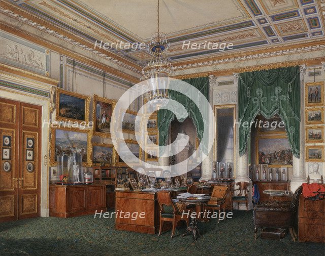 Interiors of the Winter Palace. The Study of Emperor Alexander II, 1857. Artist: Hau, Eduard (1807-1887)