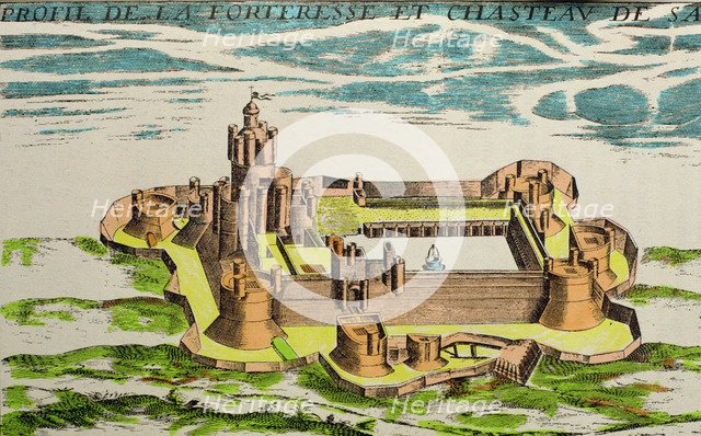War in Roussillon (1635 - 1639), view of the fortress and the castle of Salses (France), accordin…