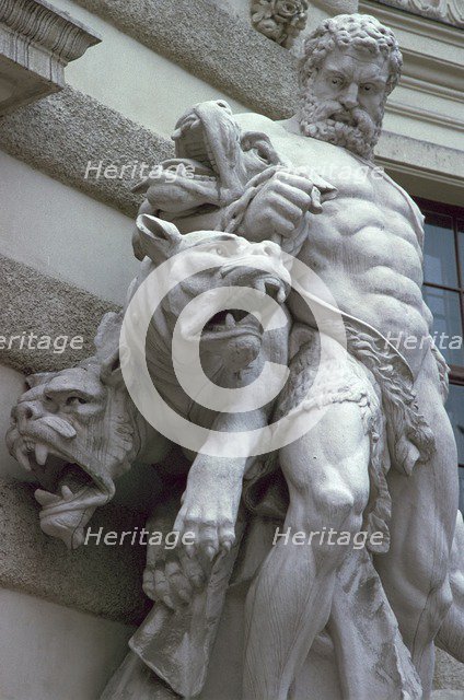 A statue of Hercules and Cerberus. Artist: Unknown