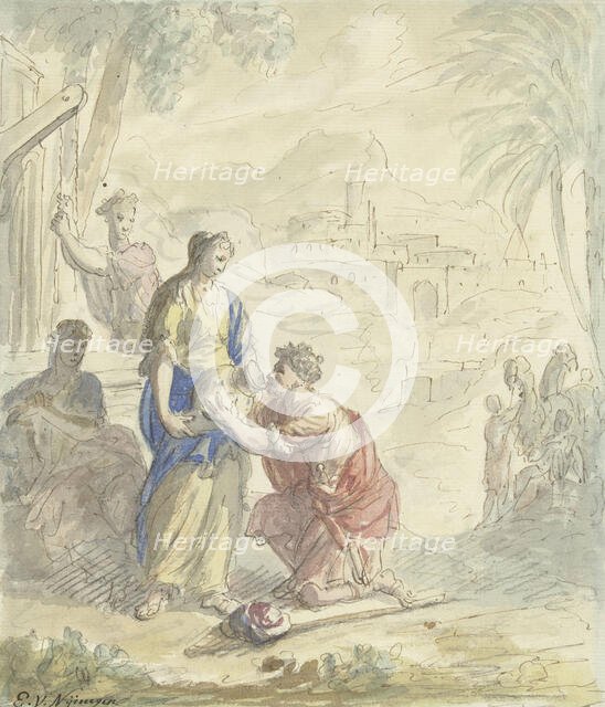 Rebekah and Eliezer at the well, 1677-1755. Creator: Elias van Nijmegen.