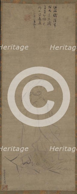 Bodhidharma crossing the Yangzi River on a reed, before 1317. Creator: Li Yaofu.