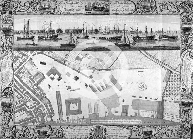 Deptford Docks, London, 1753.                                                   Artist: Pierre-Charles Canot