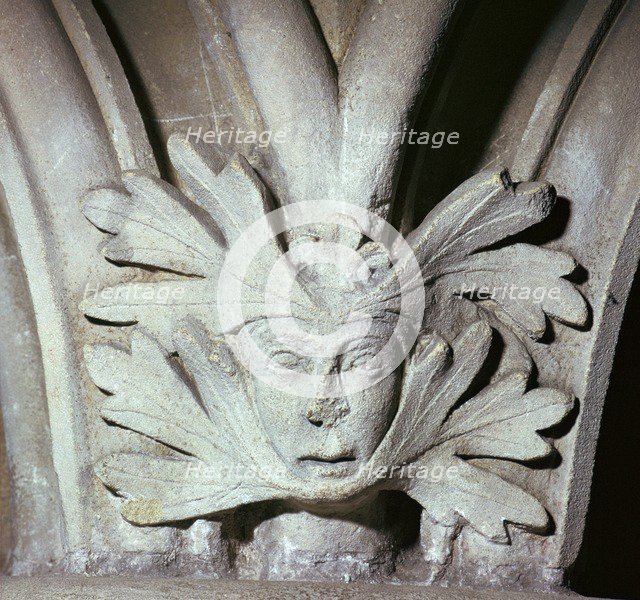 Detail of a Green Man at Southwell Minster in Nottinghamshire, 12th century. Artist: Unknown