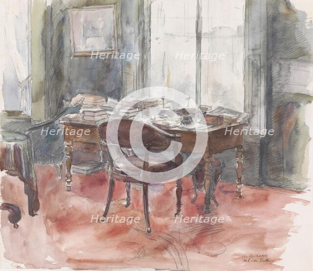 The desk in Mr. S. van Houten's study, in the house at Riouwstraat 6, in The Hague, 1872-1950. Creator: Barbara Elisabeth van Houten.
