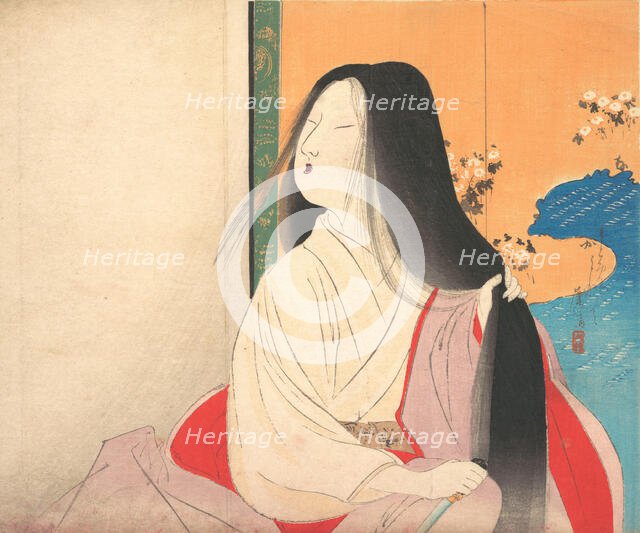 Lady Kesa from kuchie (frontispiece) of a novel, ca. 1906. Creator: Tomioka Eisen.