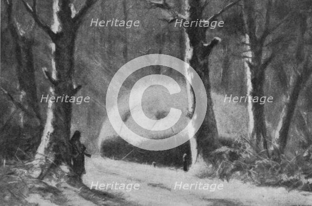 'La "Saucisse"; Garde de nuit d'une saucisse abritee dans un bois', 1916. Creator: Marodon.