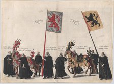 Plate 36: Men with heraldic flags and horses from Zutphen and Namur marching in the funera..., 1623. Creator: Cornelis Galle I.
