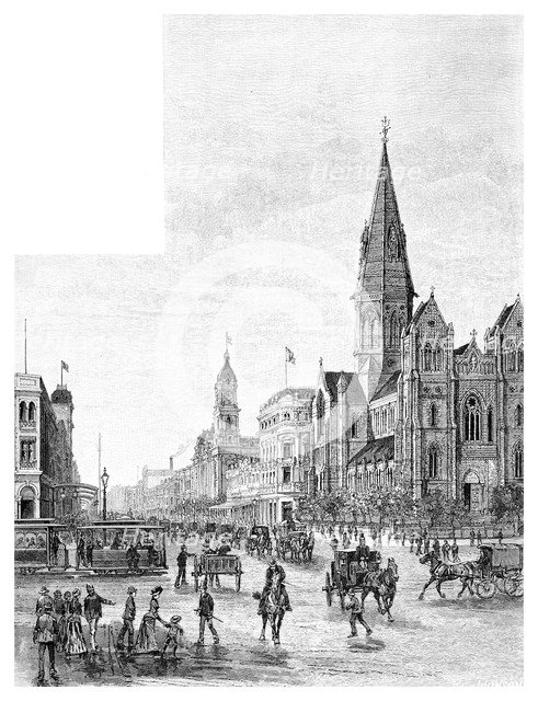 Swanston Street looking north, Melbourne, Victoria, Australia, 1886.Artist: Johnson