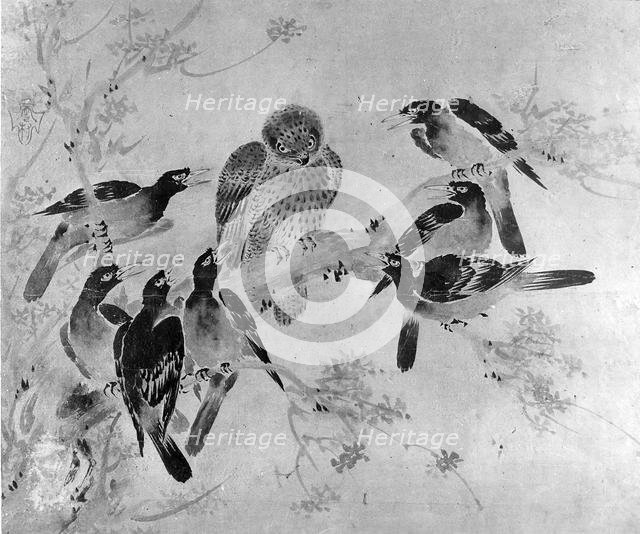 Mynah Birds Attacking an Owl, probably 19th century. Creator: After Sesson Sh?kei (ca. 1504-ca. 1589).