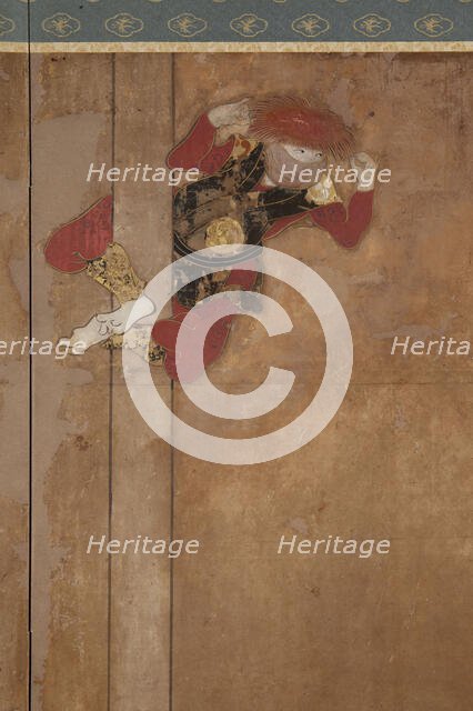 Six-fold screen depicting acrobats performing before a rich household, early - mid-17th century. Creator: Unknown.