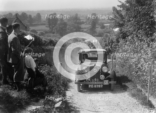 1934 Morris Ten taking part in a West Hants Light Car Club Trial, Ibberton Hill, Dorset, 1930s. Artist: Bill Brunell.