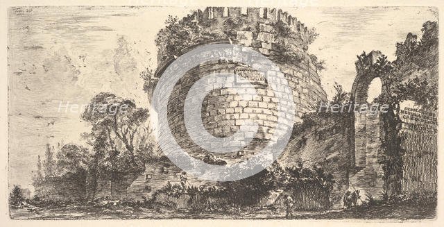 Plate 20: Tomb of Caecilia Metella called the Capo di Bove (Ox Head) (Sepolcro di Mete..., ca. 1748. Creator: Giovanni Battista Piranesi.