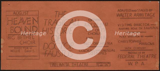 The Tragicall Historie of Doctor Faustus, Atlanta, 1937. Creator: Unknown.
