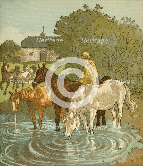 The Farmer's Boy watering horses, c1881. Creator: Randolph Caldecott.